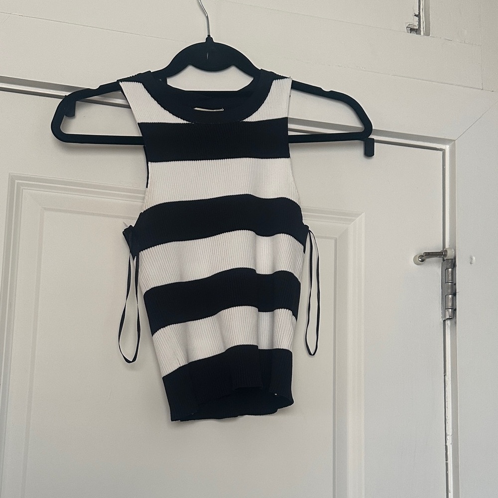 Striped Black & White Sleeveless Knit Top